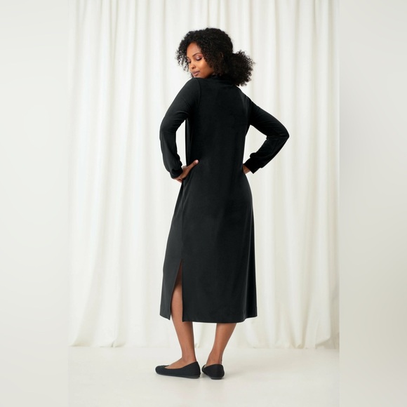 Sympli Turtleneck Gathered Sleeve Dress - Style 28116-3 Black Size 8 - Picture 2 of 5